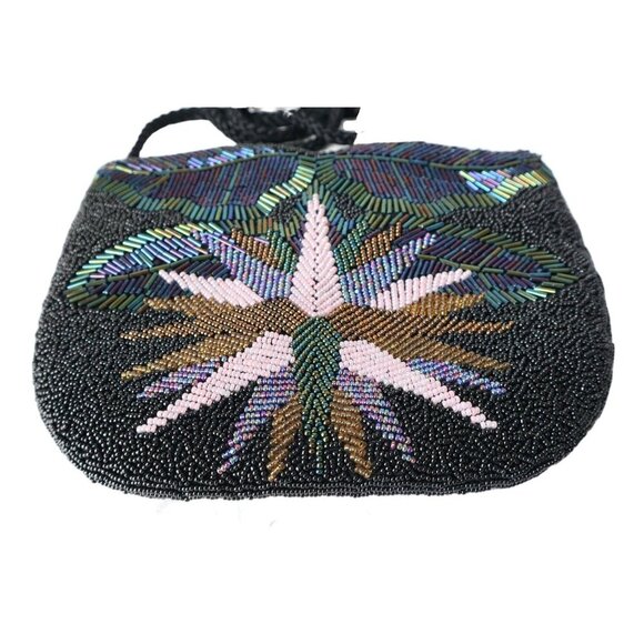 Vintage Beaded Handbag Purse Evening ClutchBlack 1980s - Picture 2 of 6